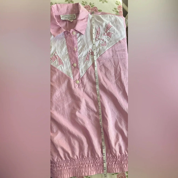 VINTAGE Rare St. Germain Retro 80s Swishy Pink & White Tracksuit Set Size Medium - Picture 5 of 12